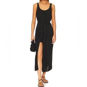ANEMOS THE D.K. MIDI WRAP DRESS COVER UP IN SHEER YORYU CRINKLE Large Black